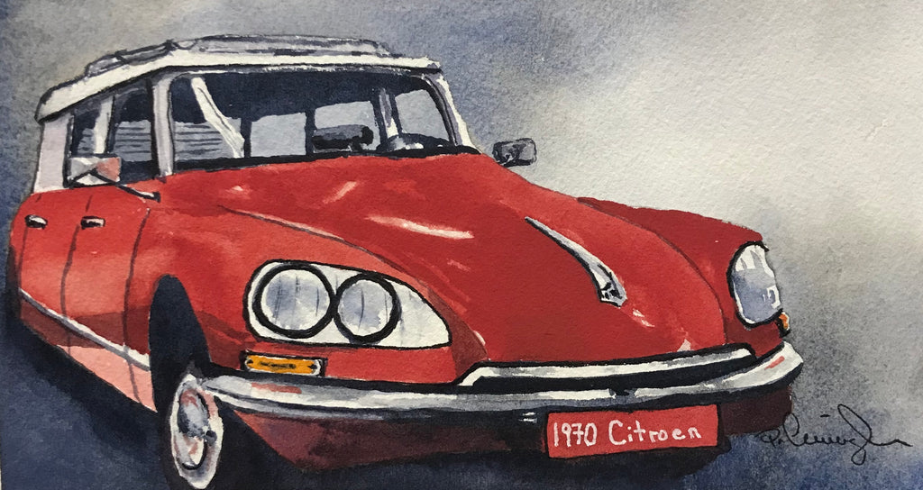 Red car painting watercolor